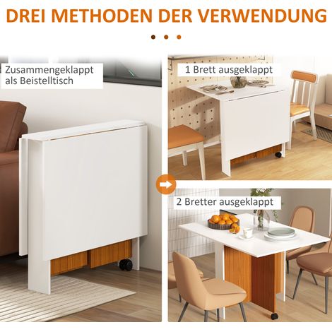 Table à manger extensible roulante design contemporain 120x80x73 cm bois teck et blanc