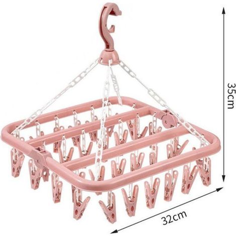 Séchoir à linge pliable avec 32 pinces - cintres - cintres en plastique - Séchoir multifonctionnel coupe-vent - Séchoir pour (1/5)