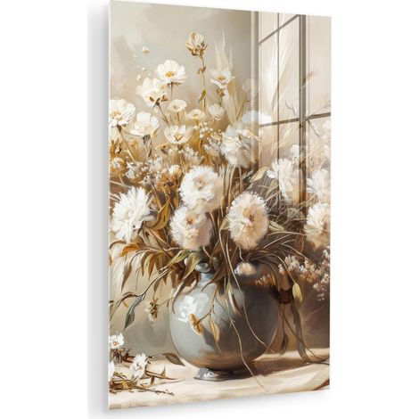 CUADRO DE METACRILATO Flores - Jarrón - Naturaleza muerta - Beige Cuadros Para Dormitorio 60x90 (1/5)
