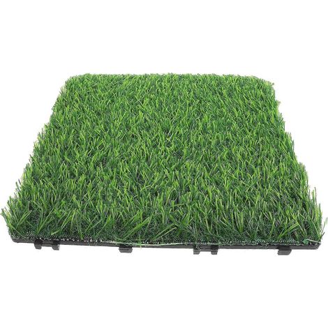 Dalles de gazon artificiel emboîtables pour la décoration de jardin, terrasse et balcon. Tapis de gazon synthétique réaliste pour cour et balcon. (1/4)