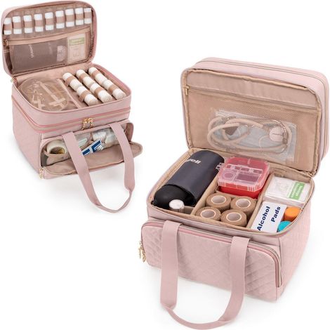 Medikamententasche leer, Reiseapotheke mit Trennwänden, Rosa
