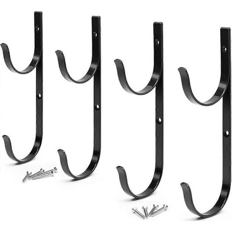 Supports de poteau de piscine Premium 4 pièces en aluminium noir, crochets idéaux pour poteaux télescopiques, épuisettes, râteaux à feuilles, filets, brosses, tuyaux d'aspirateur, etc. (1/4)