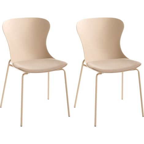 Lot de 2 Chaises de Salle à Manger Assise Synthétique Structure Métallique avec Coussin Empilables Beige Pitsburg