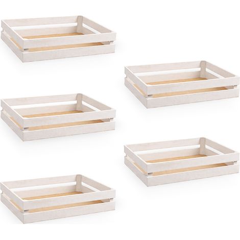 Cassette contenitori in Legno naturali Bianche da 5 Pezzi 28 X 18 X h 8 cm