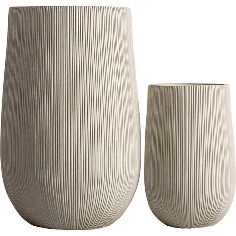 Set de 2 cache-pots contemporains en céramique gris empilables - Gris céramique contemporain (1/2)