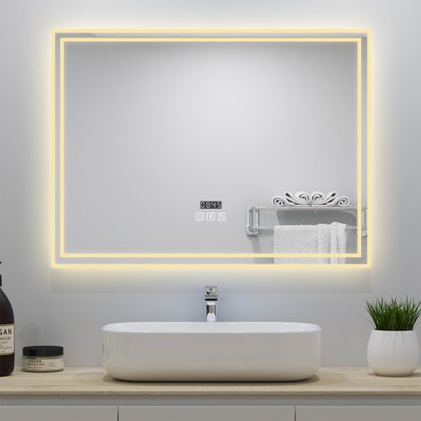 Ocean Miroir salle de bain + miroir Tricolore LED lumineux + anti-buée + bluetooth + horloge + Horizontal 12070cm (1/5)