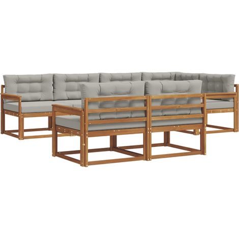 Conjunto de sofás de exterior 8 uds. Natural y Gris Claro vidaXL (1/5)