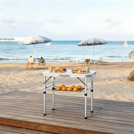 Table de plage, table multifonctionnelle d'extérieur, table pliante, table de camping avec filet de rangement, table de balcon à hauteur réglable (table de plage uniquement) (1/5)