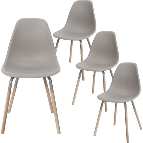 FLUK - Lot de 4 Chaises Polypropylène Taupe et Bois (1/5)