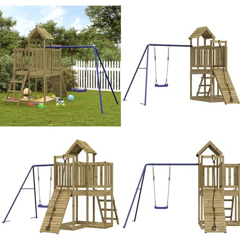 Spielturm Imprägniertes Kiefernholz - Holzspielplatz - Kindermöbel - Spielturm - Kletterwand - Schaukelset - Home & Living