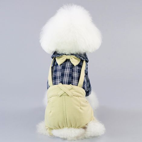 Combinaison Rayée Pour Chien Et Chat Avec Nœud Papillon Khaki Vêtement Doux Respirant Pour Quotidien Et Fête Taille S (1/5)