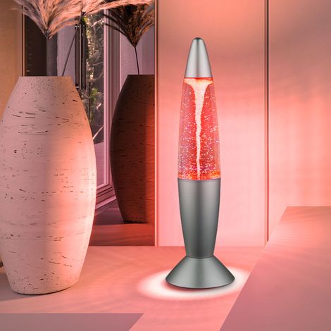 Lavalampe Glitzer Tischleuchte Farbwechsel Glitzer Dekoleuchte Glitzer Kinderzimmer, silber grau, 6x LED 0,06W, DxH 10x35,5 cm