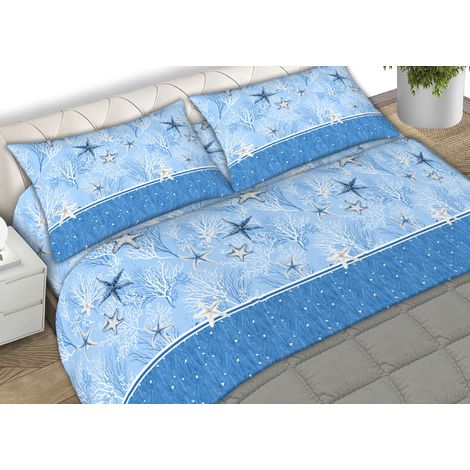 Completo Lenzuola Matrimoniale 100% Cotone Made Italy Disegno Starfish CN, misura1 Piazza e MezzacoloreStarfish (1/5)