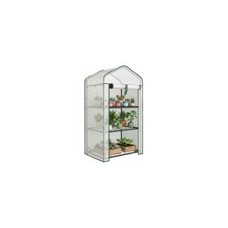 Gartenregal für Gewächshaus, 3 Ebenen, Maße 59 x 39 x 127 cm (L x B x H), pulverbeschichtetes Metall, grün, hochdichtes PE 140 g/m², weiß