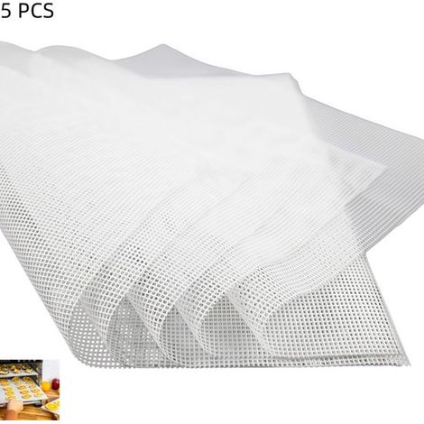 Confezione da 5 tappetini essiccatori quadrati in silicone bianco, antiaderenti e riutilizzabili, 35 x 35 cm, per carne, frutta ed erbe aromatiche. (1/5)
