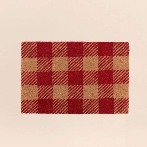 Paillasson coco carreaux écossais rouges 40x60cm (1/5)