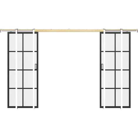 Porta scorrevole doppia con sistema a incasso 2 x H205 x L93 cm in Alluminio e Vetro temperato - WILDEN II (1/5)
