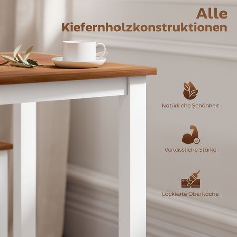Set de salle à manger, table et 4 chaises, pin, blanc et marron (1/5)