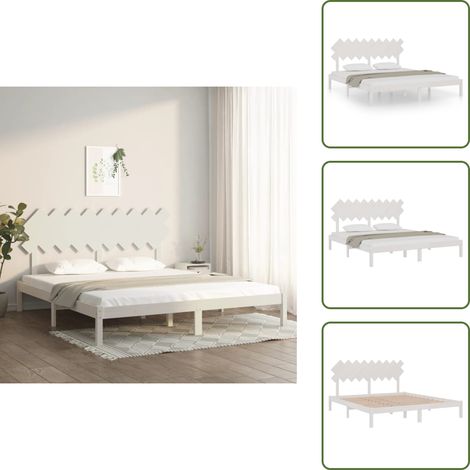 Massivholzbett Weiß 180x200 cm - Holzbett - Doppelbett - Massives Kiefernholz - Weißes Bett - Bettgestell (1/5)