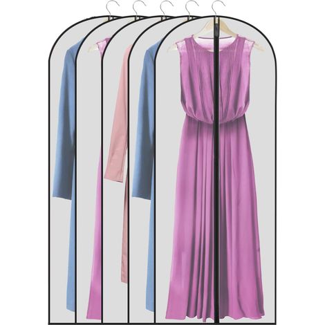Paquete de 5 fundas largas para ropa translúcidas con cremallera y antipolvo para ropa de 60 x 140 cm.