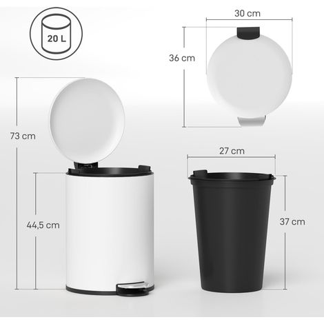 Poubelle de 20 L à pédale, avec bac intérieur, anti-traces de doigts, fermeture silencieuse, blanc crème (1/5)