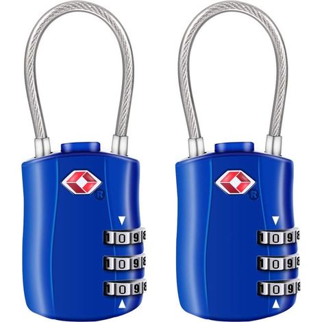 [Confezione da 2] Lucchetti per bagagli TSA，Lucchetto di sicurezza a 3 cifre，Lucchetto a combinazione，Lucchetto a codice per valigie，Blu (1/4)