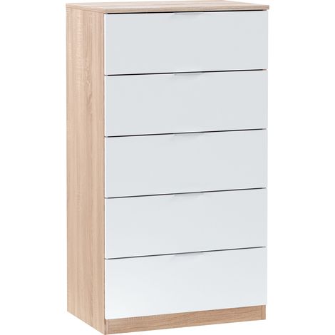 Cómoda 5 cajones Nilo Color Roble/Blanco, 60 cm (Ancho) 40 cm (Profundo) 110 cm (Altura) (1/5)