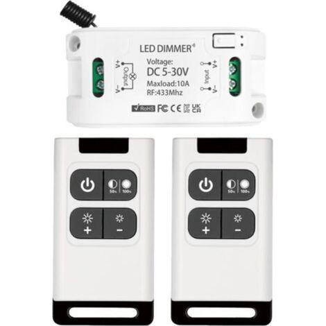Gradateur sans fil DC 5V 30V 10A Contrôleur de Récepteur de Relais avec 2 Télécommandes Variateur