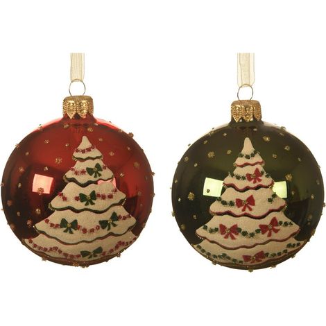 Pallina decorativa de 8 cm para árbol de Navidad con lazos (1/2)