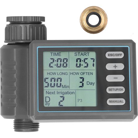Programmateur d'arrosage électronique LCD avec adaptateur, minuterie automatique pour jardin, écran digital, étanche IP65, batterie (1/5)