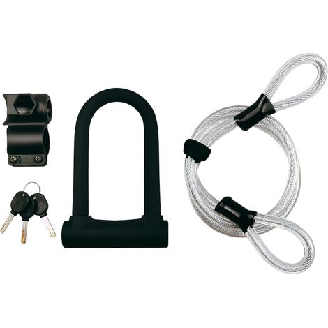 Sollbry Candado para bicicleta, candado en U para bicicleta con cable de acero flexible de 1,2 m y soporte de montaje resistente para bicicletas, scooters, etc. (1/5)