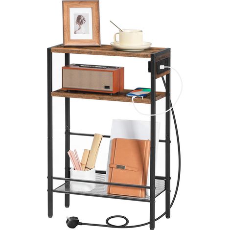 Slim Side Table with Charging Station, Narrow Side Table with USB Ports and Power Outlet, 42 x 18 x 65 cm, 3-Tier End Table for Small Space, Bedside Table, HOOBRO EBF102KBZ01 (1/5)