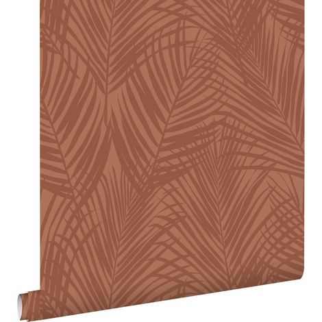 Papier peint à motif feuilles de palmier terracotta – Intissé écologique – Dimensions 53cm x 10,05m – Raccord sauté 26,5cm – Estahome (1/5)