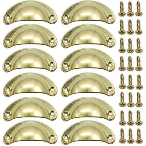 12 PCS Poignée Doré de Porte Coquille Rétro 82mm Poignée pour Meuble Tiroir Vintage avec Vis (1/5)
