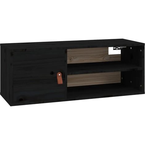 Armoire murale noire rangement pratique 80 x 30 x 30 cm style rustique en bois de pin (1/5)