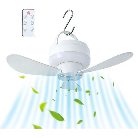 Ventilateur de plafond portable avec lampe, USB rechargeable, 1800 Mah batterie alimenté ventilateur de plafond pour chambre à coucher intérieure Camping randonnée patio auvent garage camping (1/4)