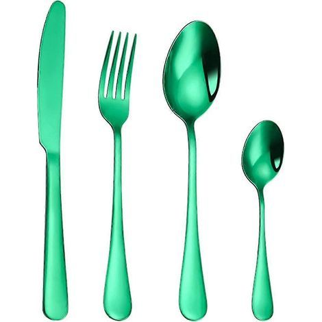 Ensemble de 4 couverts raffinés en acier inoxydable résistant à la corrosion, à bords lisses et à usage sûr, pour une utilisation quotidienne.-B-Green (1/5)