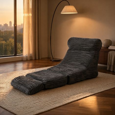 Modularer 2-in-1-Loungesessel aus schwarzem Stoff, zum Bett umwandelbar (1/5)