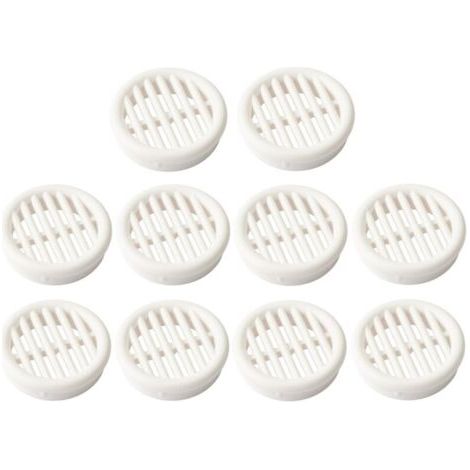 10x Grille de ventilation aération ronde plastique diamètre encastrement 54.5mm hauteur 11.5mm cache protection plafond mur menuiserie, blanc (1/4)