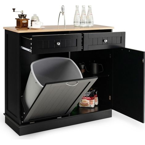 Costway – Meuble de salle de bain avec 2 tiroirs et placard 42L – Armoire avec plateau en caoutchouc – Étagère réglable 100 x 35 x 91 cm (Noir) (1/5)