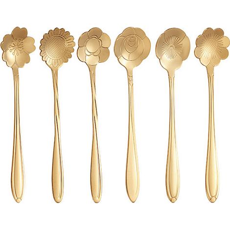 Cuillère courte en acier inoxydable, mignonne et créative, cuillère à café, cuillère à dessert en forme de fleur