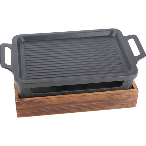 Barbecue de table compact anti-adhérent socle bois transportable réchaud à alcool pour restaurant maison camping (1/5)