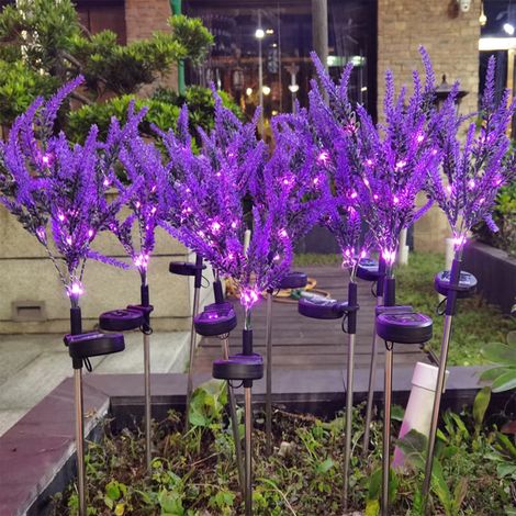 Lot de 2 lampes solaires de jardin, couleur lavande, avec LED, étanches IP65, pour pelouses, trottoirs, terrasses, balcons et décorations paysagères. (1/3)