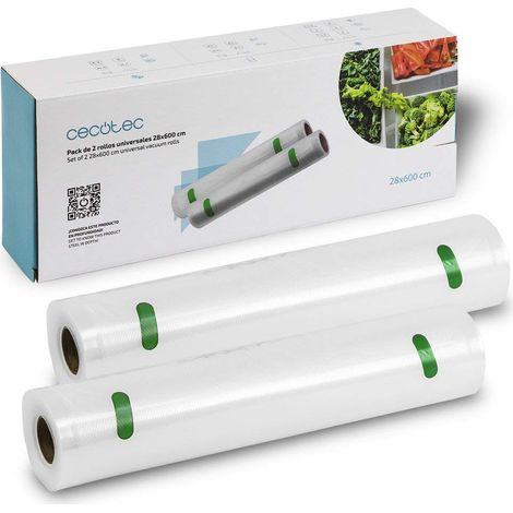 Cecotec Set di 2 Rotoli Grandi per confezionatrici al vuoto. 28 x 600 cm. Superficie gofrada, BPA Free (1/5)