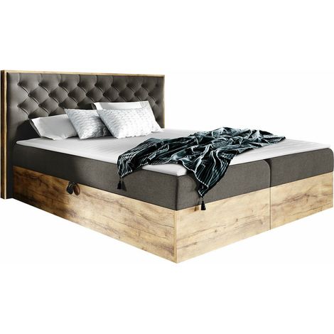 Lit boxspring Navis I, Chêne wotan + Faro 5, Continental, Unique, 120x200, Tissu, Disponible, 130x211x105cm (1/5)