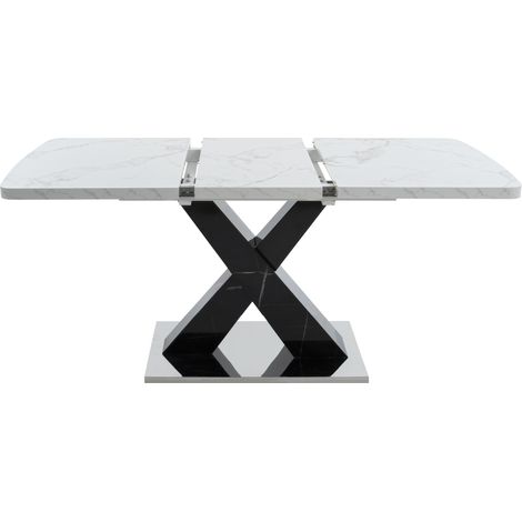 CHICFURN Tavolo da pranzo rettangolare allungabile 120-160 cm effetto marmo bianco, nero (1/5)