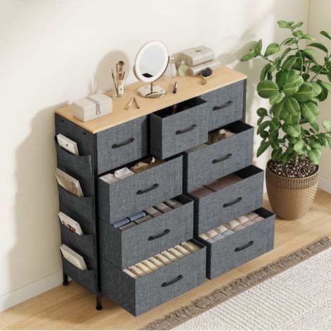 Comò 98,8x30x100 cm, con tasche laterali, in tessuto non tessuto da 80 g, grigio (1/5)