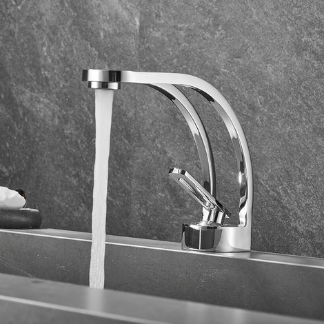 Modern Creative Design Bathroom Faucet, Black Sink Faucet, Bathroom Mixer Tap Single Hole Sink Faucet, Brass（Smoky Gray） (1/5)
