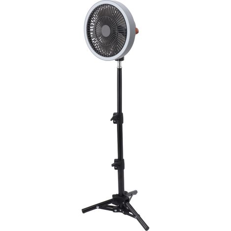 Ventilateur sur pied portable 10 000 mAh rechargeable par USB, oscillant et réglable, avec trépied, pour la maison et le camping (gris). (1/5)