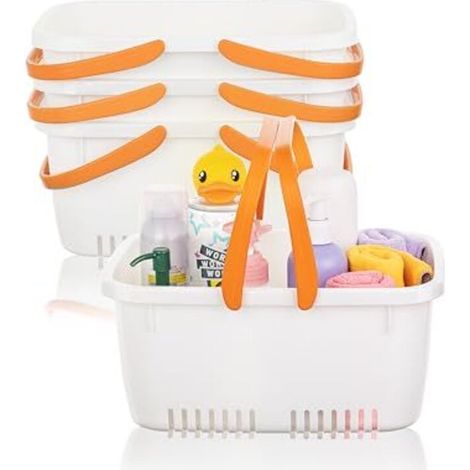 Set mit 4 Duschkörben aus Kunststoff mit klappbarem Griff, tragbare Aufbewahrungsbox mit Abflusslöchern für Badezimmer, Küche, Studentenwohnheim, Duschgel, Shampoo, Kosmetik.